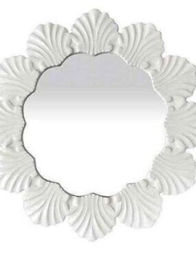 W Home™ Seashell 18-Inch Round Resin Wall Mirror in White new